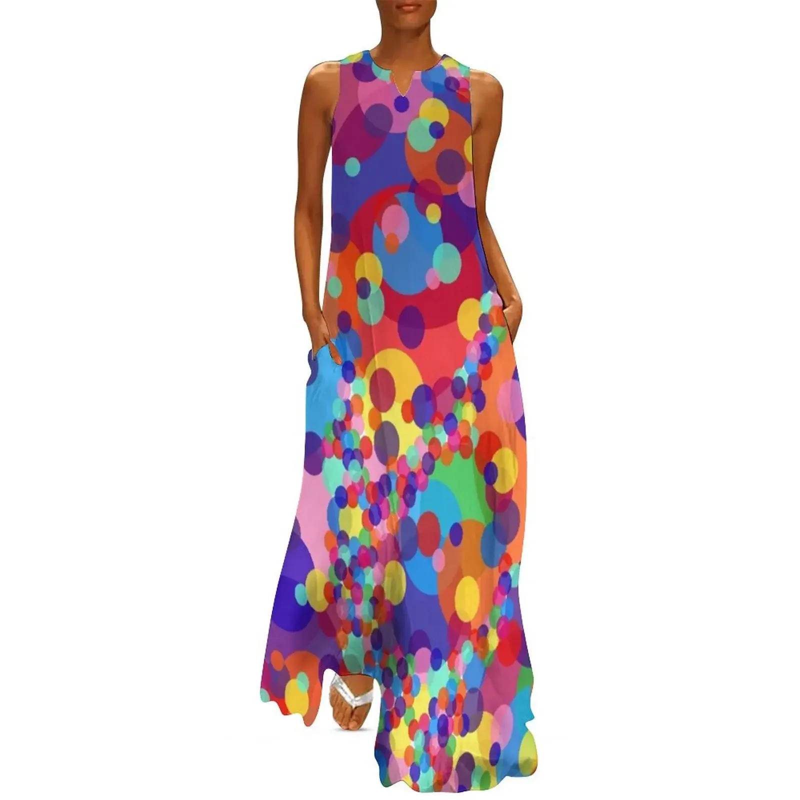 

Psychedelic Rainbow Bubble Polka Dots Digital Painting, Single and Repeating Pattern Long Dress summer dress daily Dress