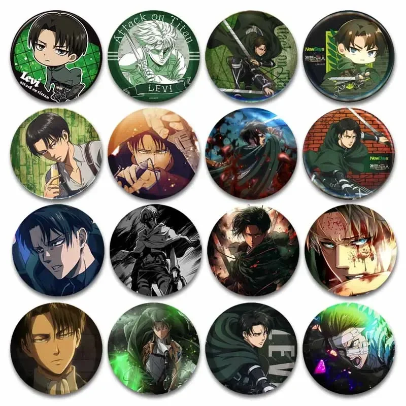 Hot Anime Character Levi Ackerman Enamel Pin Round Snap-in Brooch on Backpack Clothes Hat Badge Accessory Gifts for Friend Kids