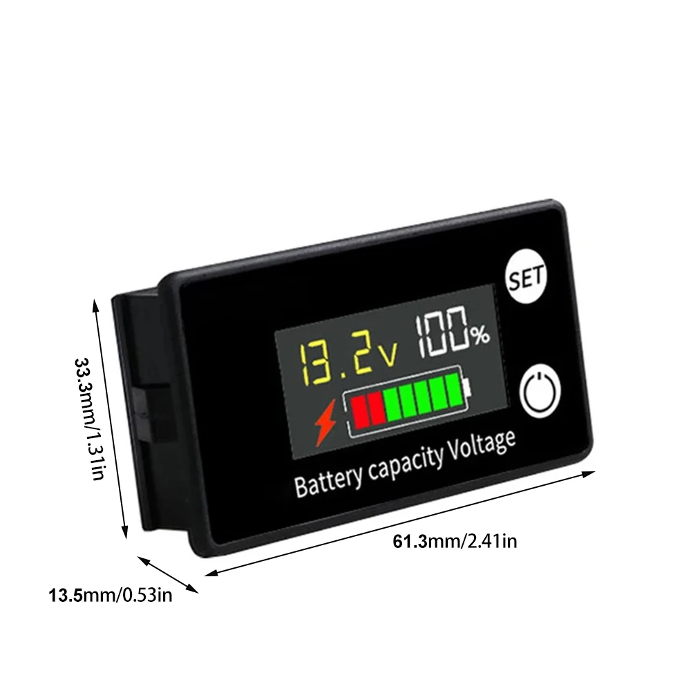 6133A DC8-100V Voltmeter Digital Battery Indicator Voltage Meter Lithium Ion Battery Capacity Monitor Temperature alarm function