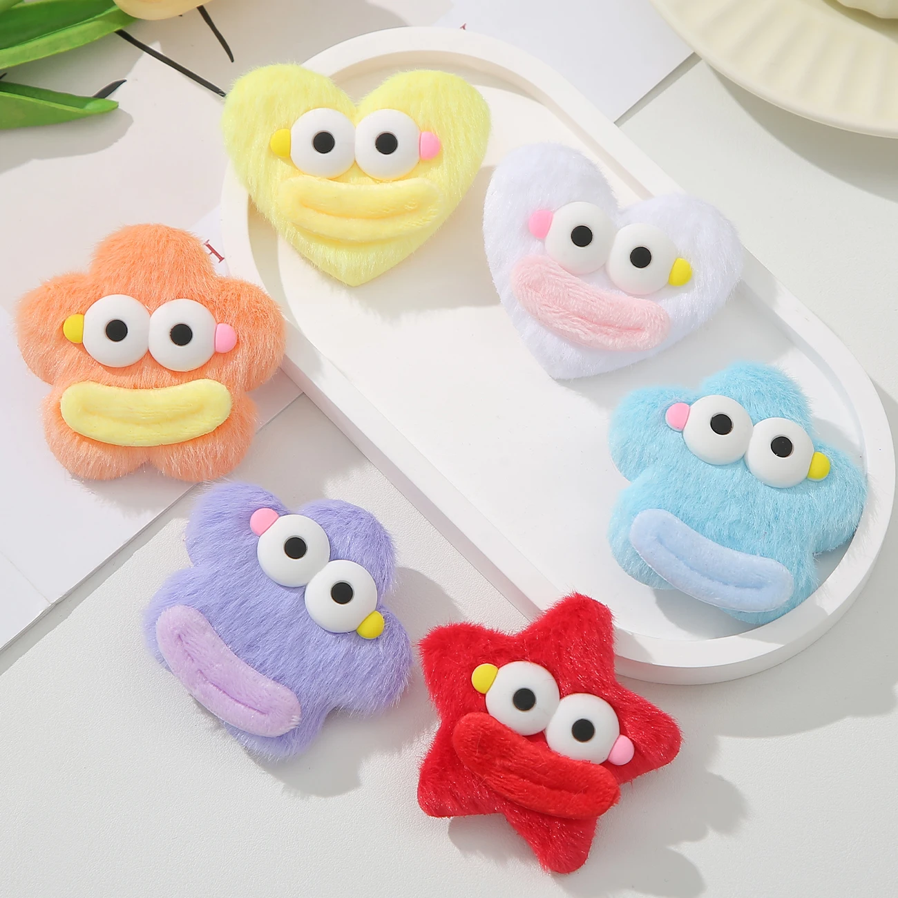 6pcs Fluffy Star Heart Hair Clips for Girls Cute Non-Slip Soft Fuzzy Bangs Duckbill Clip Cartoon Lovely Hair Accessories