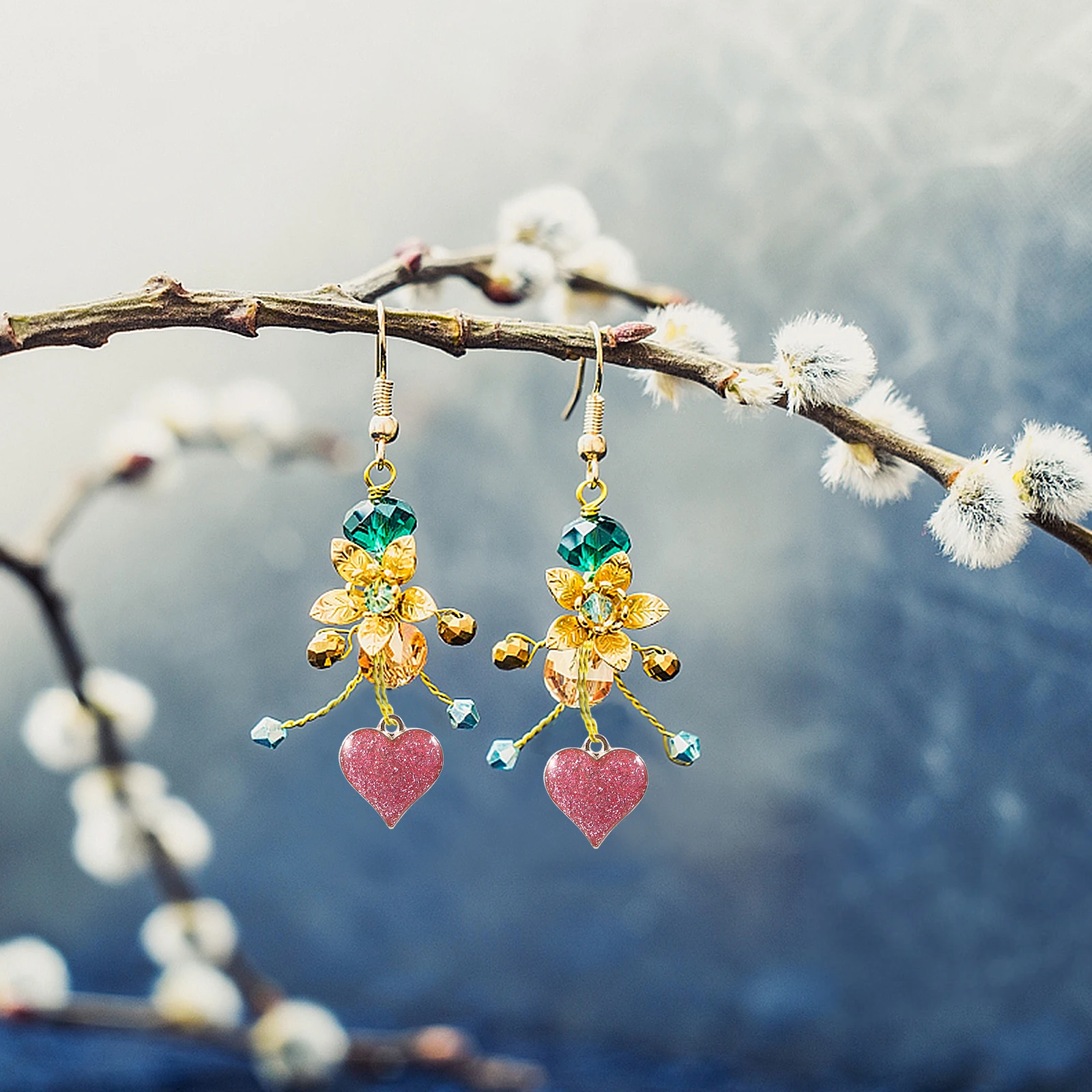 

60pcs Heart Shaped Alloy Pendant Charms Glitter Beads Connector Jewelry Making Accessories Bright Colorful Valentine Bracelet