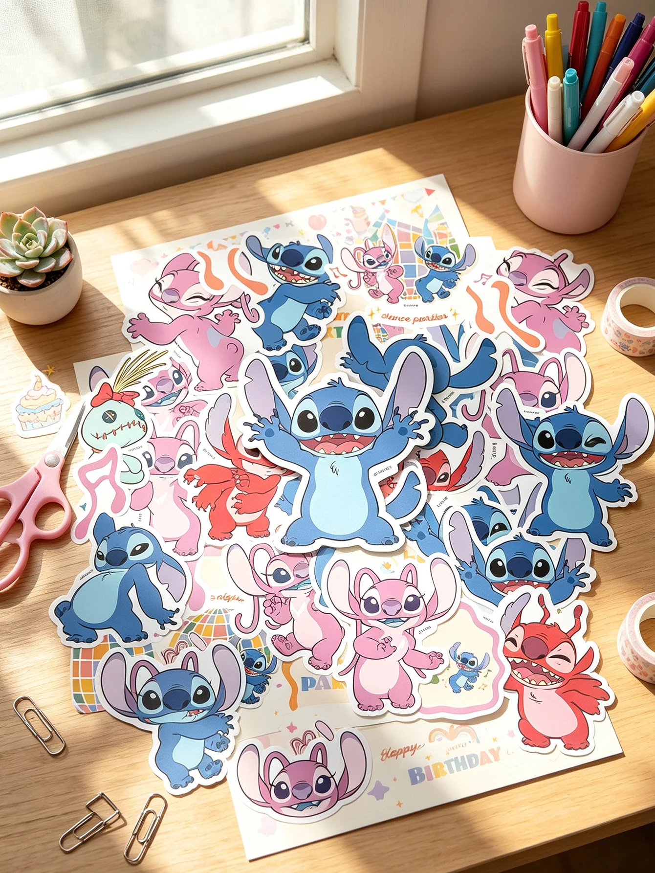 Cartoon Stitch & Angel Waterproof Stickers, Kawaii Scrapbooking Journal Decals for Phone, Cup, Stationery DIY Craft Materials