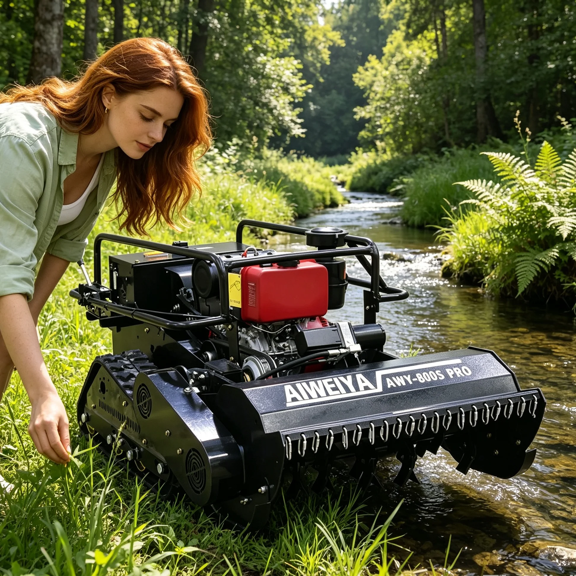 Customized 800Spro Black Diesel Crawler Mulching Brush Cutter, Self Propelled Remote Control System 4‑Stroke Engine for Wild Gra
