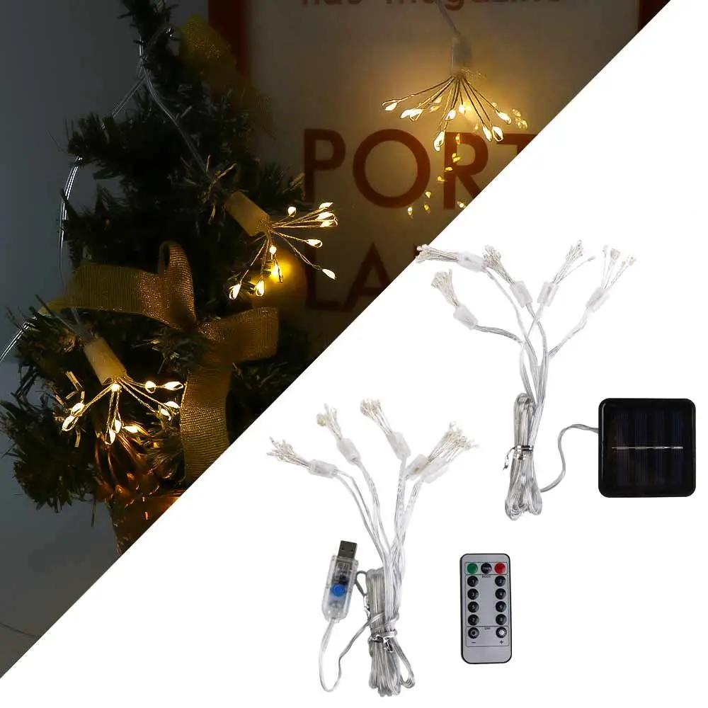 Waterproof LED Starburst Chain String Lights USB/Solar 8 Lighting Modes Fireworks String Light 50/100LED Fairy Light Garden