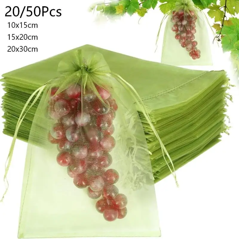*20/50Pcs Reusable Fruit  Proof Drawstring Bags Plants Protection Mesh Bags Pest Barrier Covers Fruit Tree Garden Supplies view 2