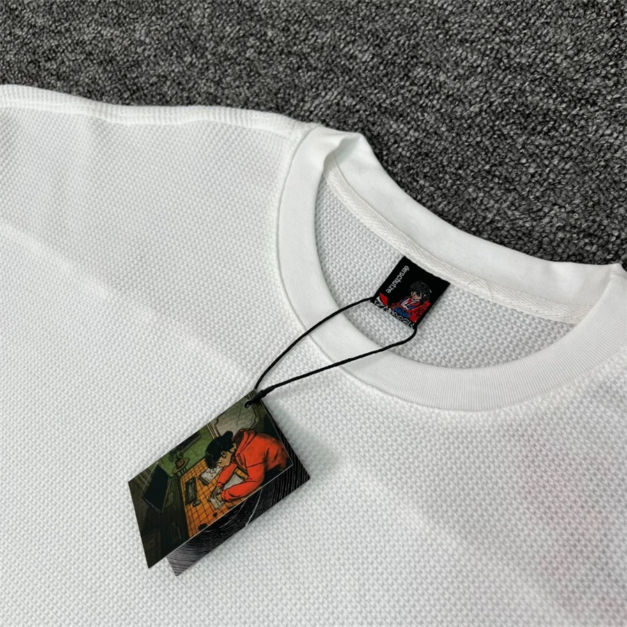 White Waffle Long Sleeve Derschutze Cherry Blossom Embroidery T Shirt Men Women Tee Tops T-Shirt image 3