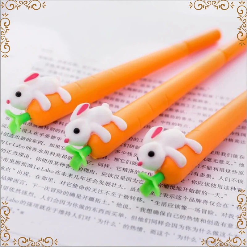 

Wholesale Cute Rabbit Holding Carrot Neutral Pen Student Signature Pen Cartoon Soft Kawaii School Stationery