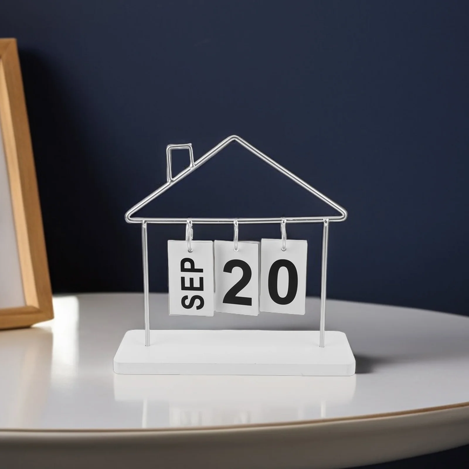 

Creative Calendar Simple Desk Office Decor Small Standing Silver Home Modern Perpetual Metal Easy Flipping Compact Size Desk