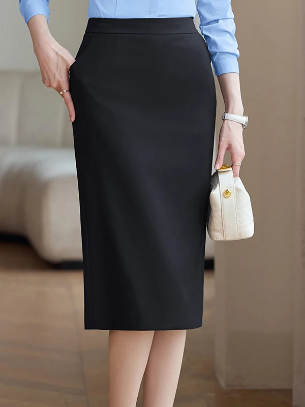 Business Casual Knee-Length Skirt Office Commute Workwear Slimming A-Line Skirt Polyester Fiber mid Waist Zipper Design