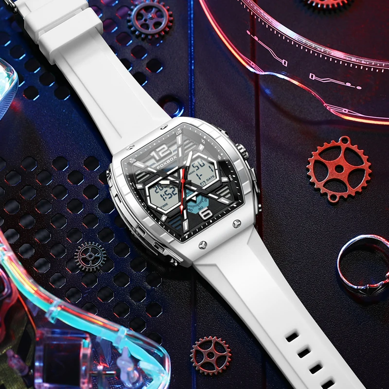 LIGE Top Brand Men\'s Watches Luxury Square Quartz Watch 5Bar Waterproof Luminous Chronograph Dual Display Watch Men Date Clock