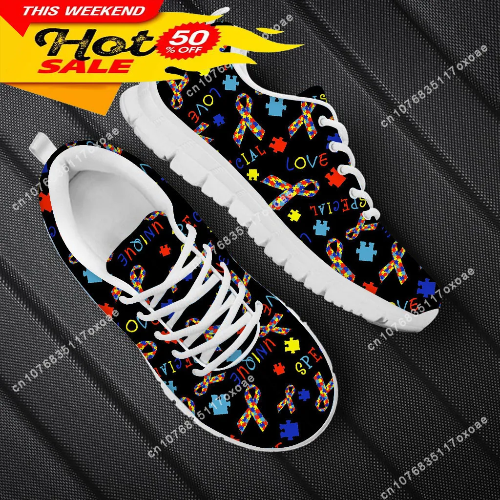 Woman Flats Shoes Autism Awareness Design for Girls Personalized Walking Shoes Female Wear-resistant Sport Sneakers