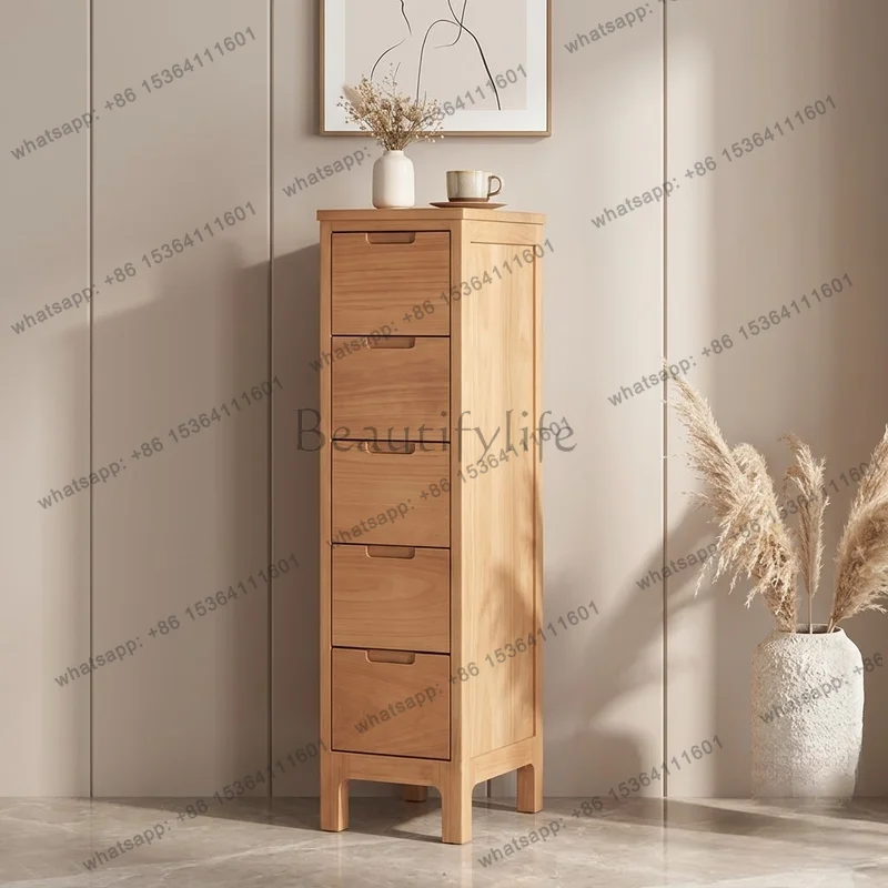 LSNarrow Solid Wood Living Room Cabinet Modern Bedroom Storage Furniture with Drawer Narrow Depth Sideboard Contemporary Home