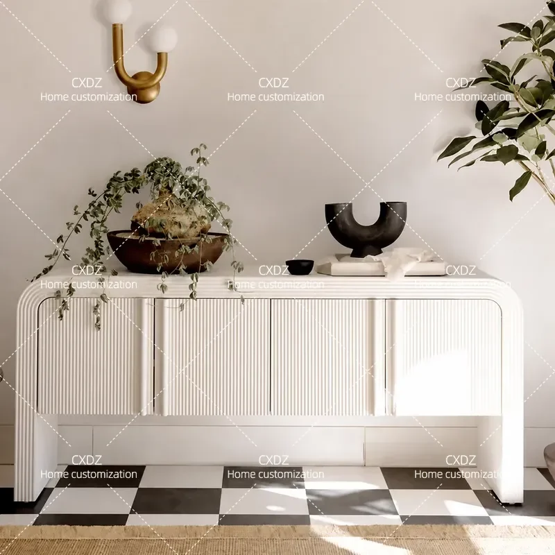 Cream Style Entryway Sideboard Solid Wood Storage Cabinet for Living Room Hallway Wall Mounted Console Table with Drawers