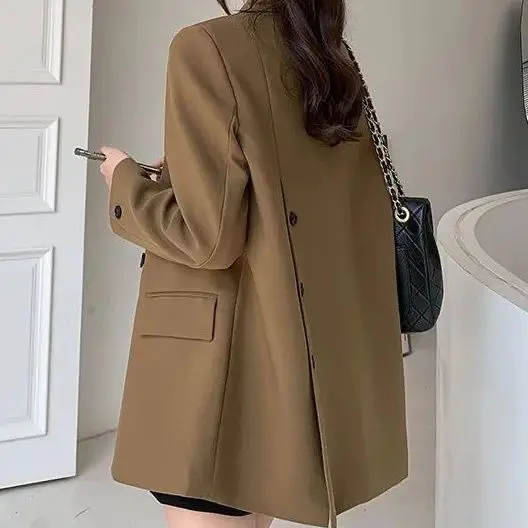 Blazer corto da donna autunno/inverno Vintage Casual con spacco posteriore cappotto da pendolarismo Blazer monopetto sciolto tinta unita