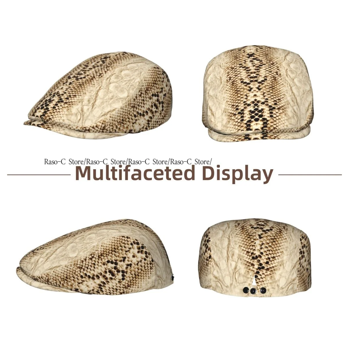 Unisex Adult Forward Peaked Cap Snake Skin Newsboy Flat Cap Casual Streetwear Ivy Driving Hat