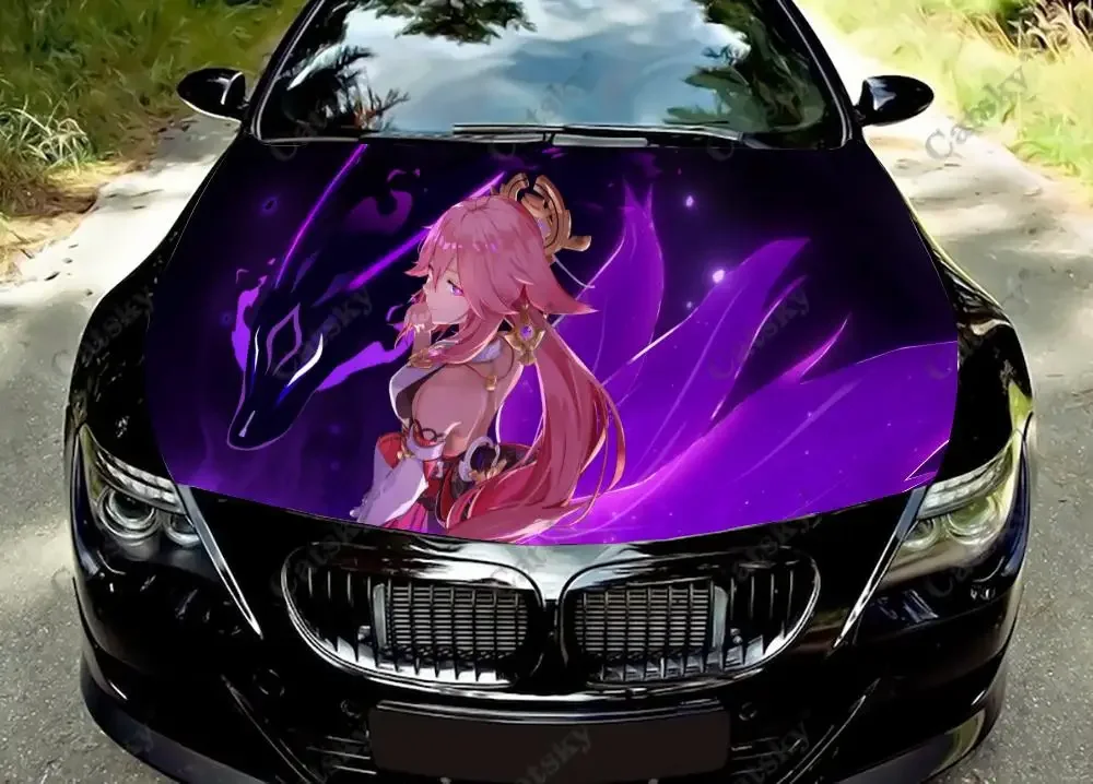 

Yae Miko Genshin Impact anime Car Hood Vinyl Stickers Wrap Vinyl Film Engine Cover Decals Sticker on Car Auto Accessories