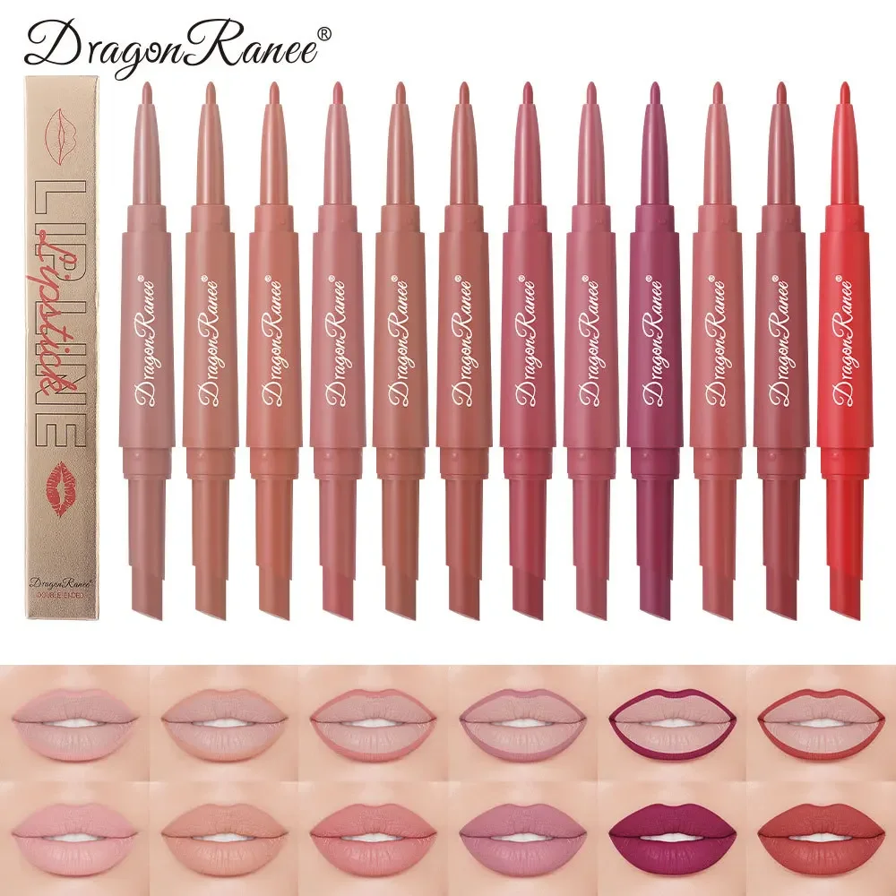 Doppelseitiger Lippenstift, 2-in-1-Lipliner-Lippenstift, langlebig, wasserfest, antihaftbeschichtet, matt, samtig, nicht klebend, nackte Lippen, Make-up