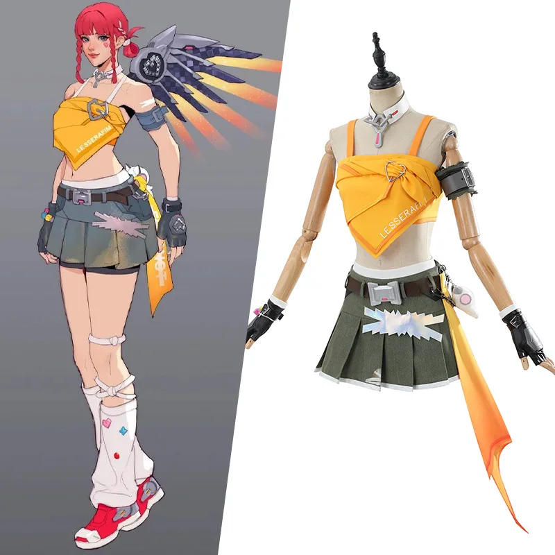 

Game Overwatch 2 Mercy Cosplay Costume Angela Ziegler K-pop Skins Outfit Full Set Woman Girls Halloween Carnival Party Outfits