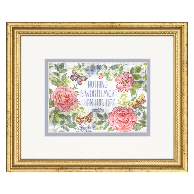 Amishop Count Canvas Cross Stitch kit, questo giorno Verse, niente vale più di questo giorno, Rose Flowrs, ricamo, Dim 65207