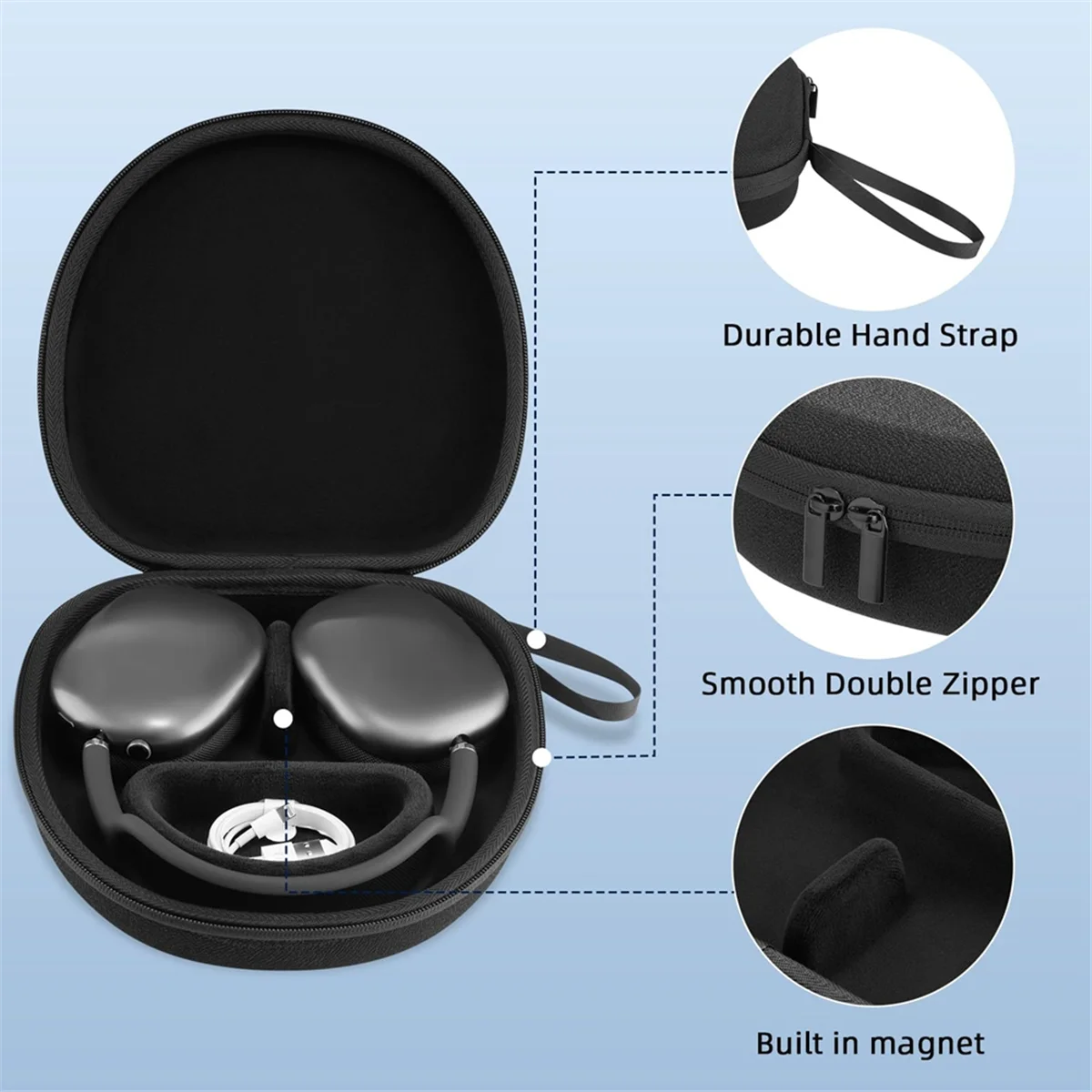 Estojo de viagem portátil n84r para apple airpods max suporta modo de sono, estojo rígido para armazenamento de fone de ouvido