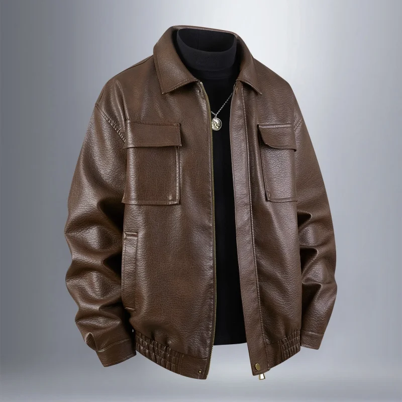 

High Quality Leather Jacket Casual Motorcycle Leather Jackets Windproof Outdoor Jacket for Men's Autumn Winter Slim Fit Fashion