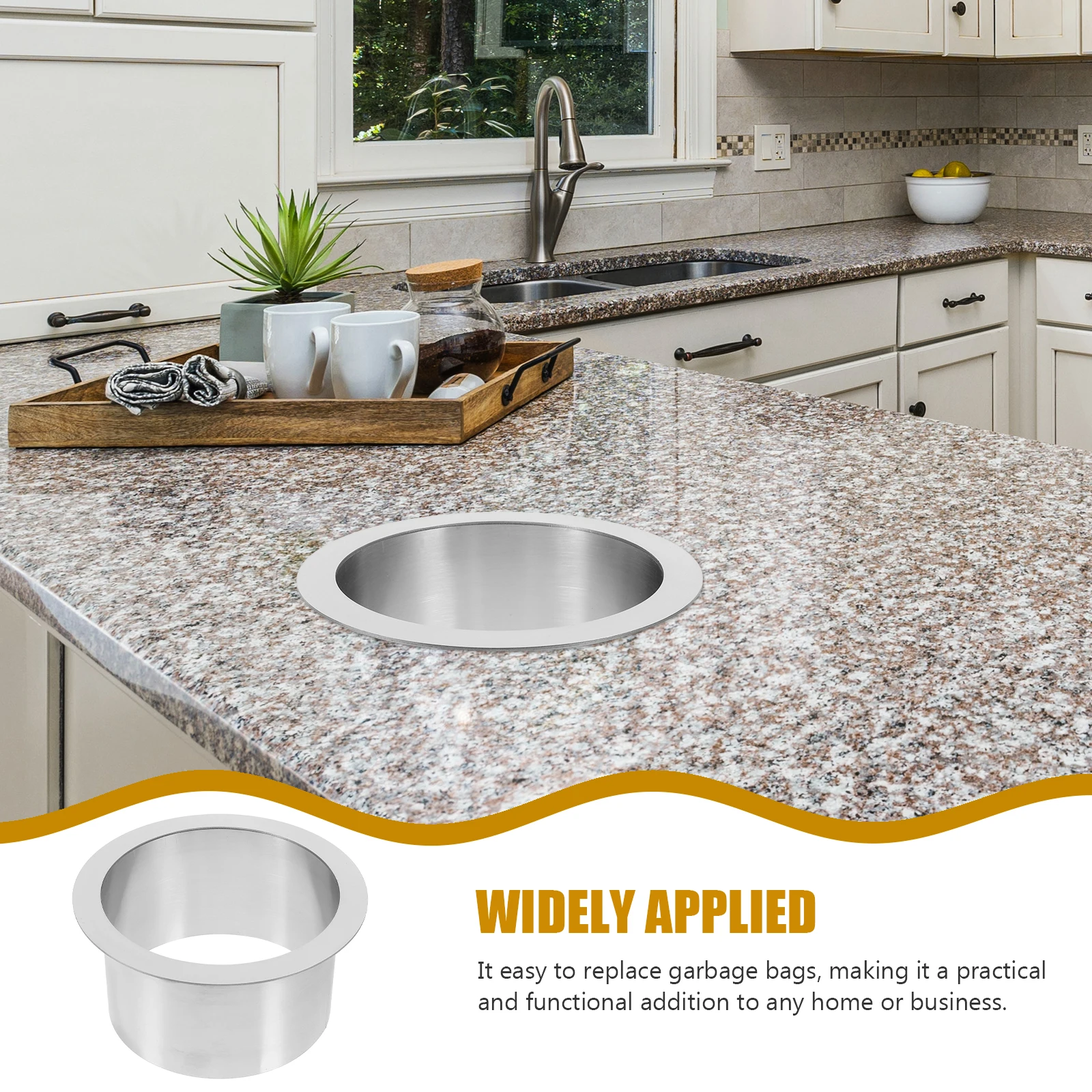 

Stainless Steel Countertop Built-In Round Garbage Holder Corrosion Resistant High Temperature Smooth Metal Kitchen Waste Bin For