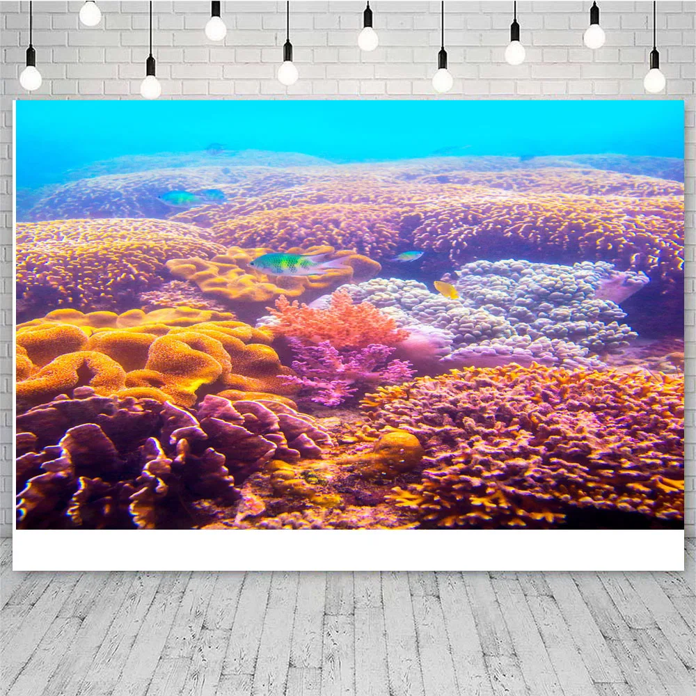 Telón de fondo bajo el mar, Fondo de fotografía con temática oceánica, peces de Coral, mundo submarino, arrecife de Atoll, fiesta de verano, Baby Shower