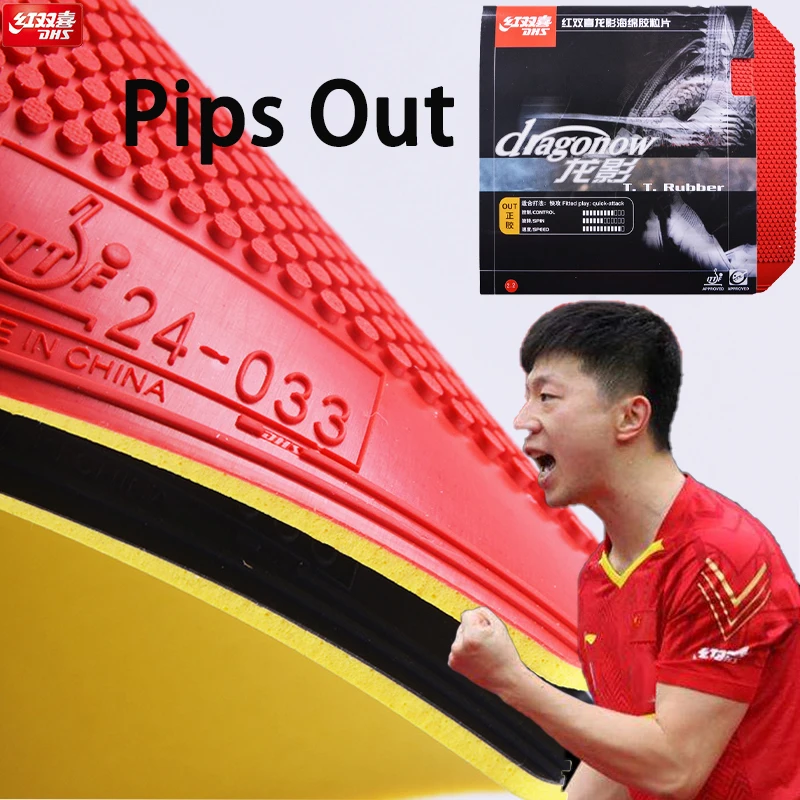 

DHS Table Tennis Rubber Sheet Pips out Dragonow Ping Pong Rubber with Elastic Sponge ITTF Approved Rug for Training Quick Attack