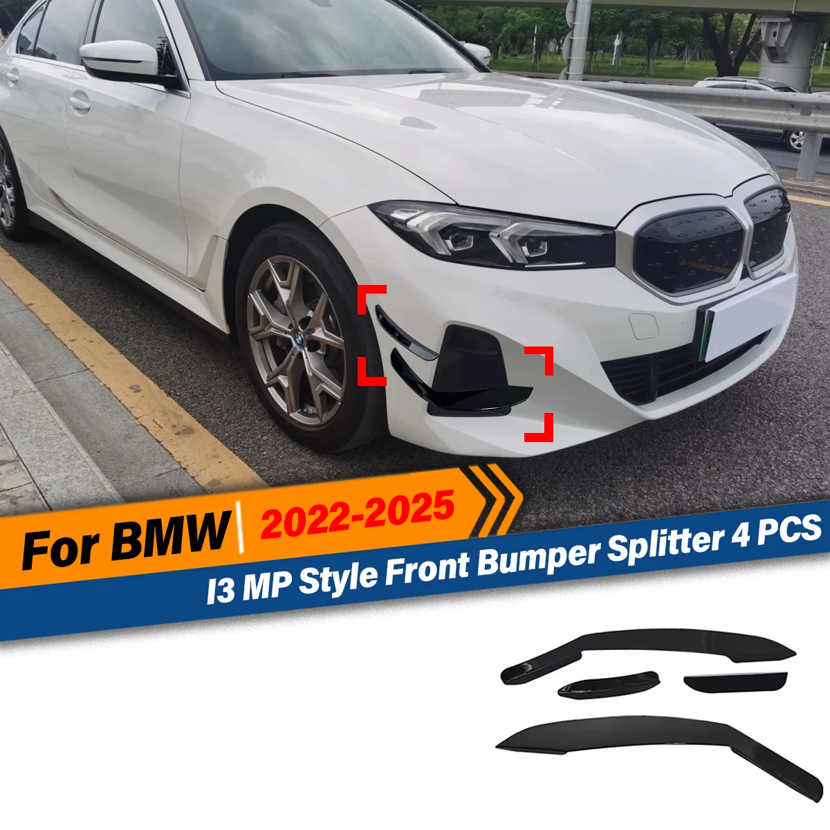

For BMW i3 2022 2023 2024 MP Style Car Front Bumper Splitter Spoiler Diffuser Trim Cover Carbon Look Car Accessories Body Kits