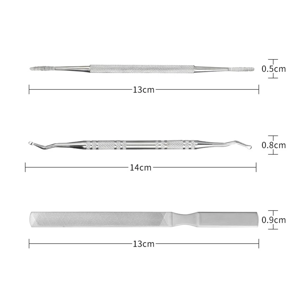 1 Set Rvs Nagelriemschiller Schraper Dubbele Hoofd Nagelreiniger Kit Antislip Handvat Draagbare Cuticle Remover Lepel voor