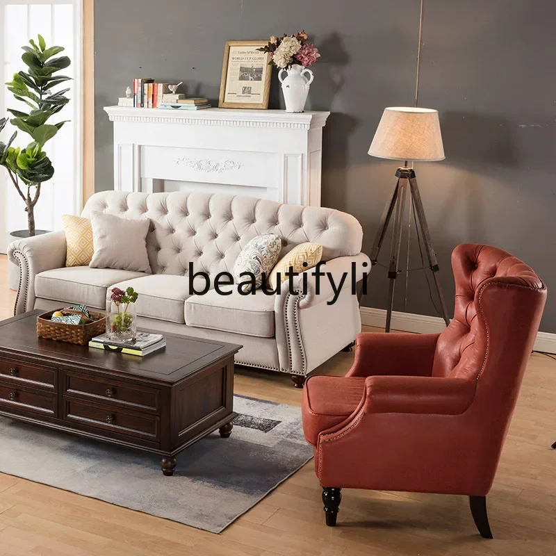 كرسي ترفيه فردي بأزرار من القماش على الطراز الأمريكي مع مجموعة مسند للقدمين #3