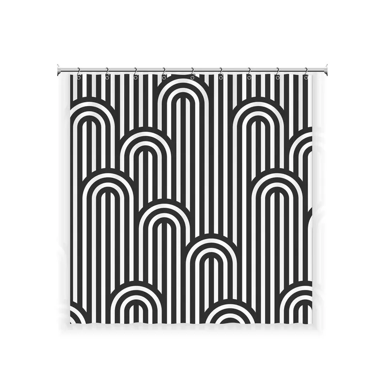 Modern Lines Shower Curtain with 12 Hooks Waterproof, Modern Bathroom Decor, Housewarming Gift