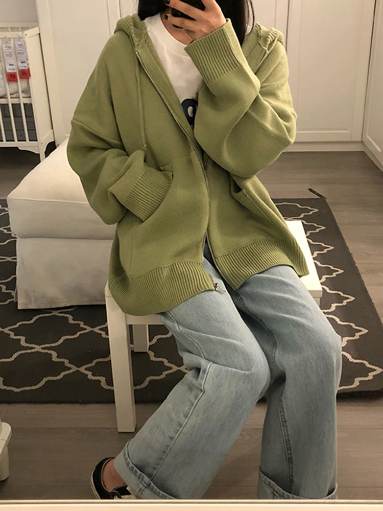 

2023 New Spring Autumn lazy Hooded Long-sleeved Sweaters Coats Women Clothing Chic Knitted Cardigan Jackets bd239