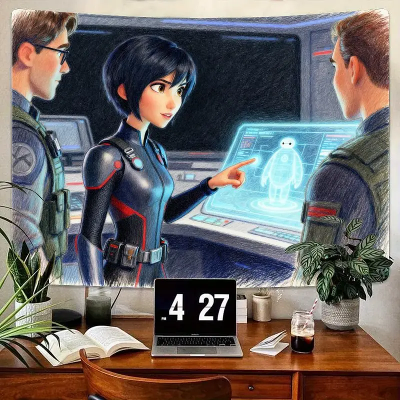 

Гобелен с голограммой Big Hero 6 Baymax & Go Tomago, 1 шт., современное аниме-полиэстеровое настенное искусство для гостиной, спальни, общежития, деко