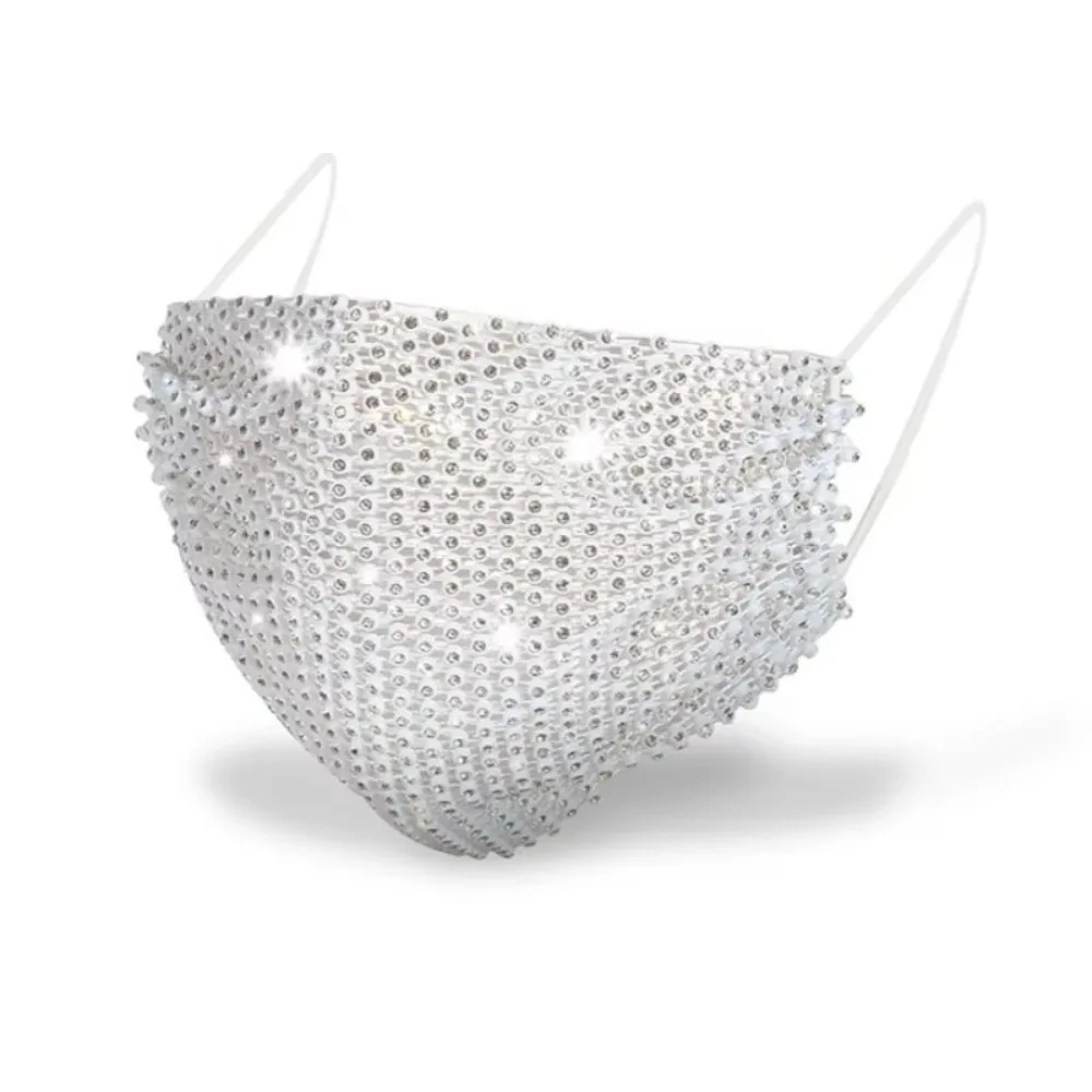 

Fashion Sparkling Rhinestone Face Mask Breathable Sexy Face Covering Nightclub Music Festival Party Costume Cosplay