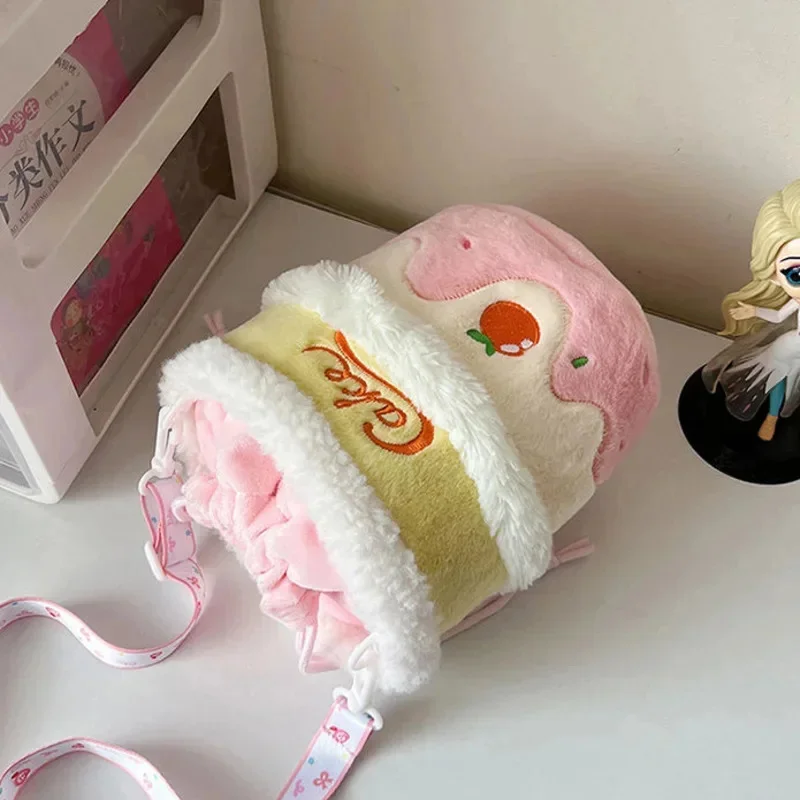 Embroidery Cake Crossbody Bag For Women Y2K Korean Japanese Cartoon Plush Shoulder Bag Kawaii Girl's Stylish Cake Crossbody Bag