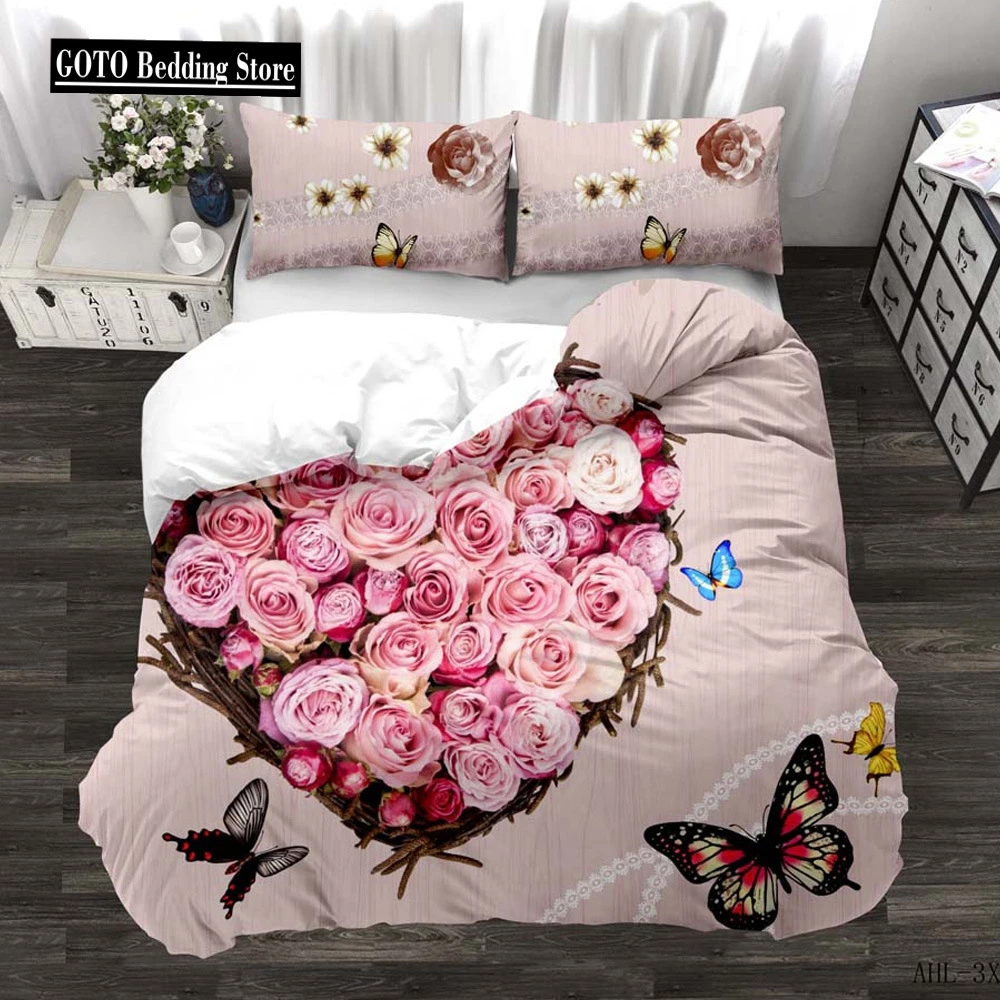 

Wedding bedroom quilt cover 100% cotton beddings Winter pink rose Duvet Cover Sets Reactive Printing adult bedding sets Dropship