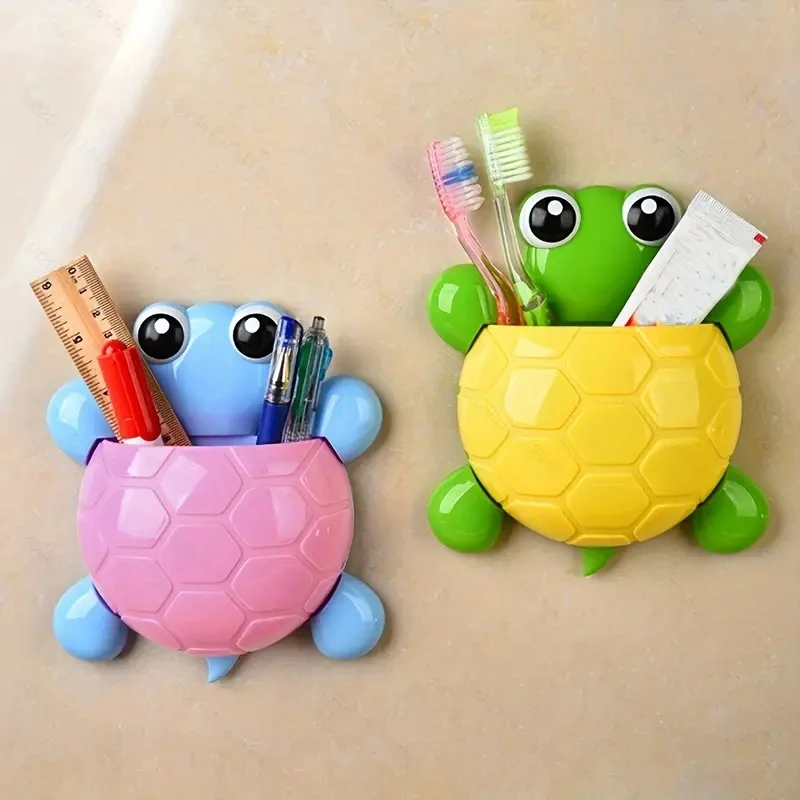 Wall-Mounted Toothbrush & Toothpaste Holders Tortoise Suction Cup Storage Rack Cute Decorative Shelves Bathroom Accessories