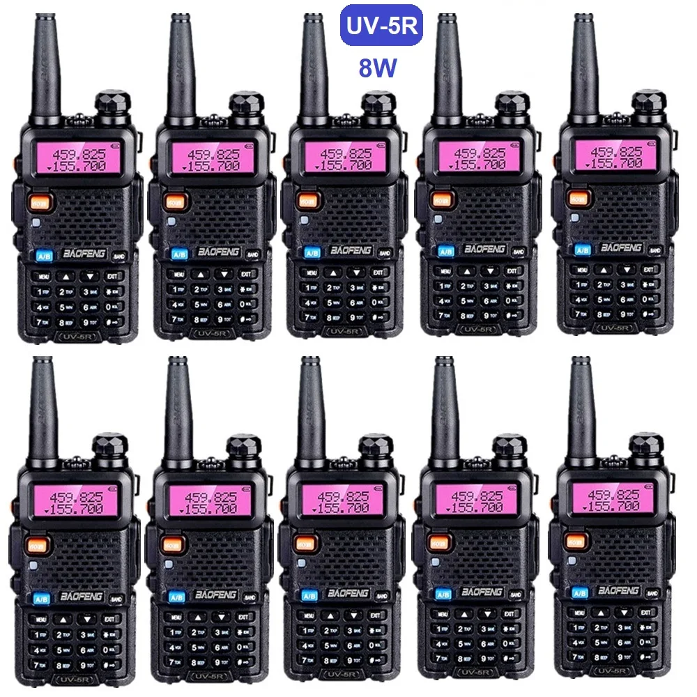 

10pcs BAOFENG UV 5R 8W Long Range Walkie Talkie UV-5R Ham Radio hf Transceiver VHF UHF Scanner Radio Stations Amateur for Hunt