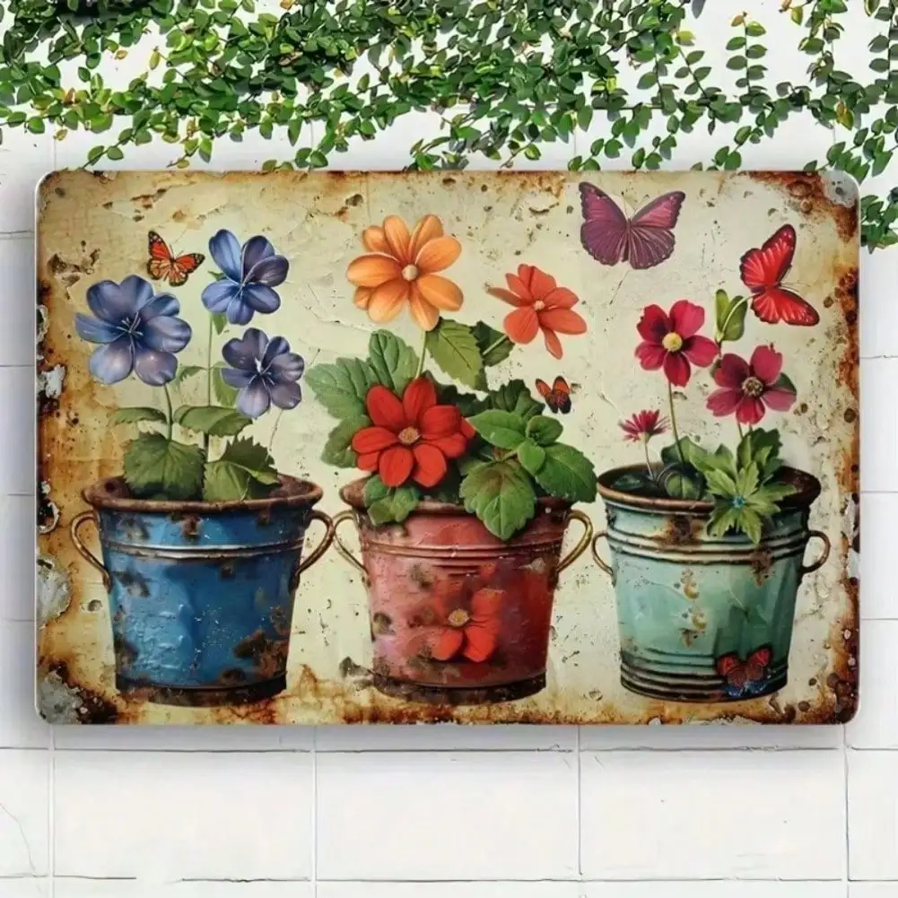 لوحة فنية جدارية معدنية عتيقة للحديقة مع فراشات زهور، ديكور منزلي داخلي وخارجي لغرفة المعيشة والحديقة باتي #5