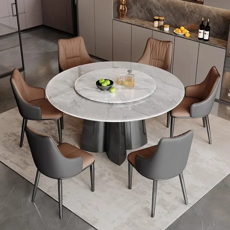 High-end microcrystalline stone dining table and chair combination simple marble round table small apartment supercrystalline
