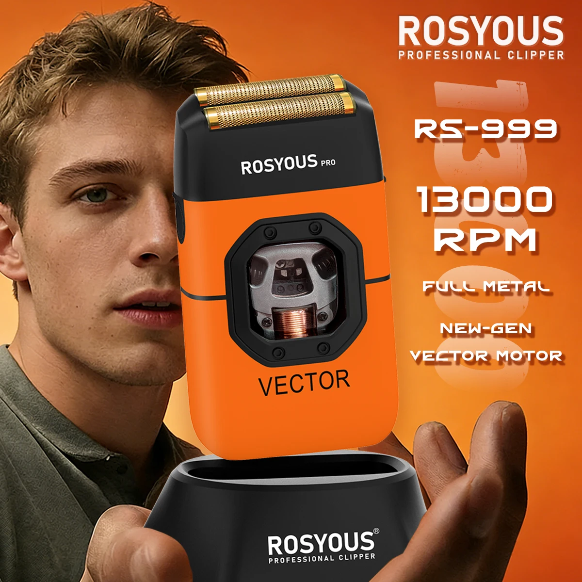 

Машинка для стрижки волос ROSYOUS RS-999 мужская, с магнитным векторным мотором, полностью металлическая, 13000 об/мин, с зарядной базой, профессиональная