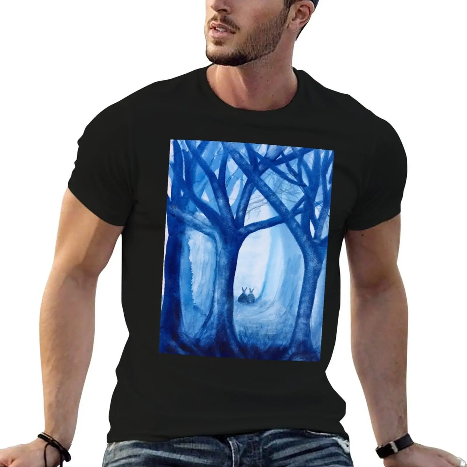 

Woodland Bunnies Watercolour Painting T-Shirt t shirts for man graphic vintage cotton t shirts high quality T-Shirt