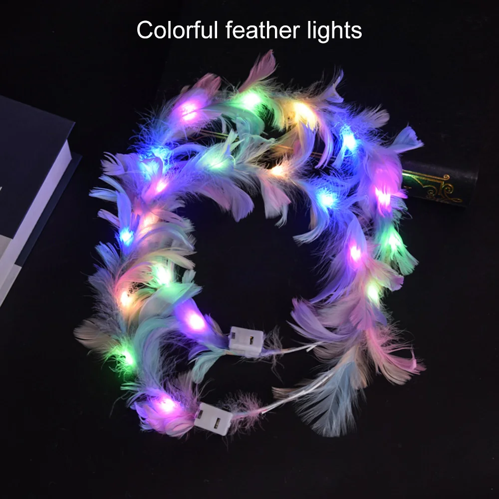 Luminous Light-Up Angel Halo Headbands LED Feather Wreath Crown Headdress Women Girls Wedding Christmas Gifts