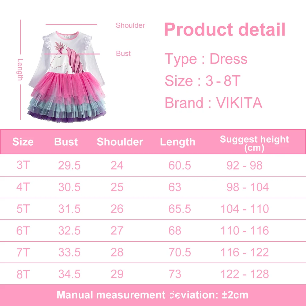 VIKITA Girl Unicorn Dresses Autumn Long Sleeve Sequins Vestidos Christmas Birthday Party Mesh Princess Dress Children Clothing