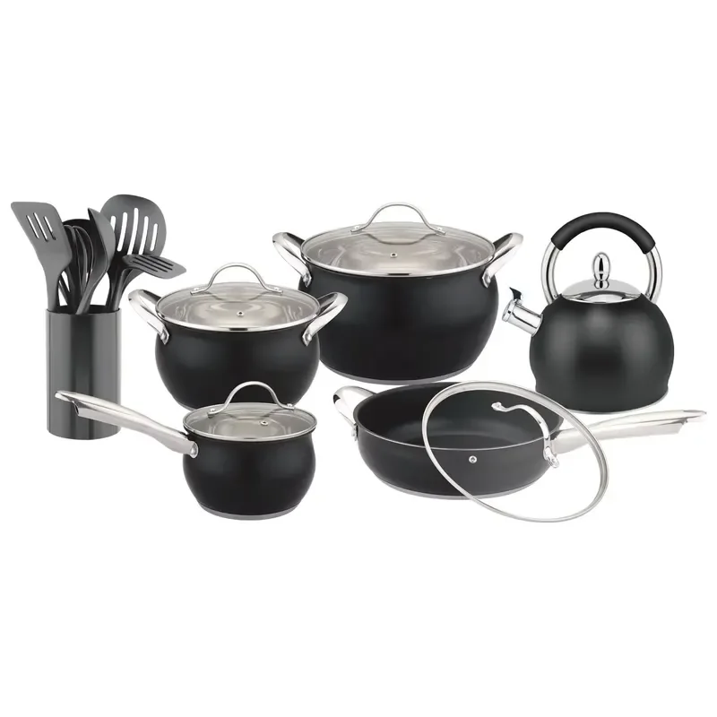 Conjunto de Utensílios de Cozinha em Aço Inoxidável Antiaderente, Panelas e Caçarolas, OEM ODM, Chaleira com Apito