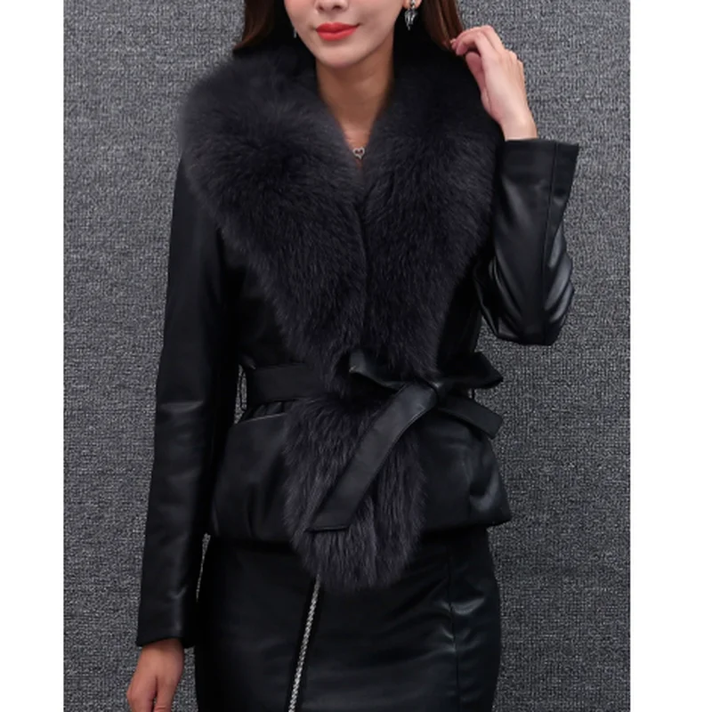 Inverno autunno e Pu collo in pelliccia sintetica cuciture moda donna giacca tinta unita donna elegante giacca stringata donna donna