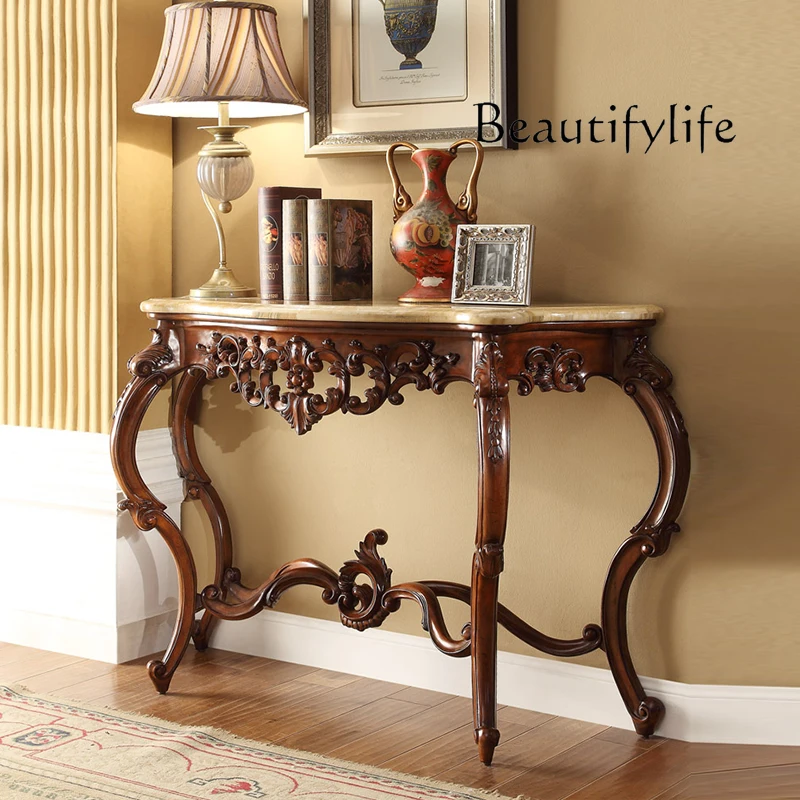 

American entrance table European marble entrance table carved against the wall Home fashion designer