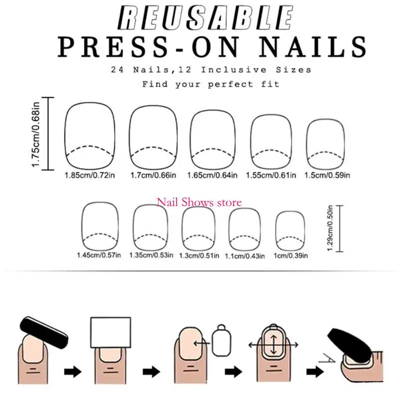 E0BC 24 PCS Pressione Christmas On Nails Glittering False Nails Square Artificial Nails