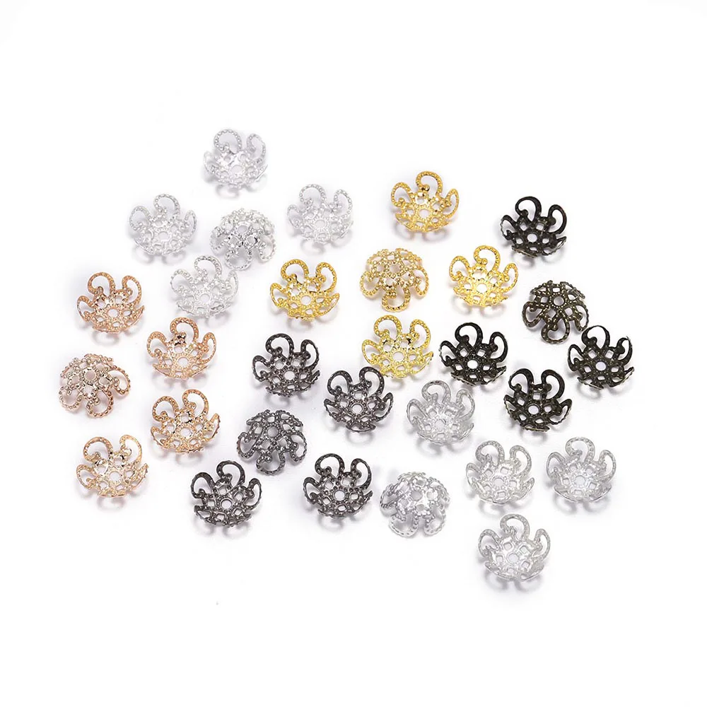 100 Stück 8 10 mm Gold Metall Hohle Blume Spacer Perlen Endkappen Anhänger DIY Charms Anschlüsse für Schmuckherstellung
